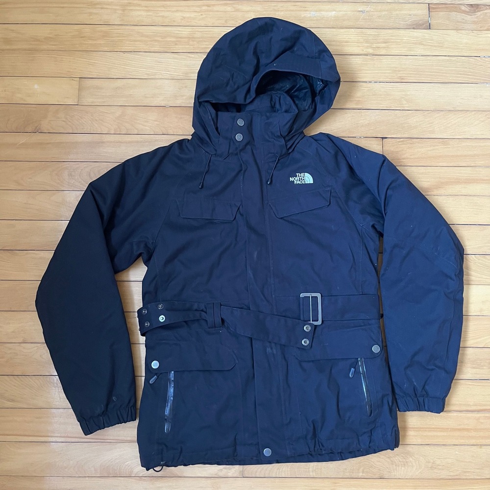 The North Face Womens Black Belted Utility Hooded Parka Jacket Size Medium